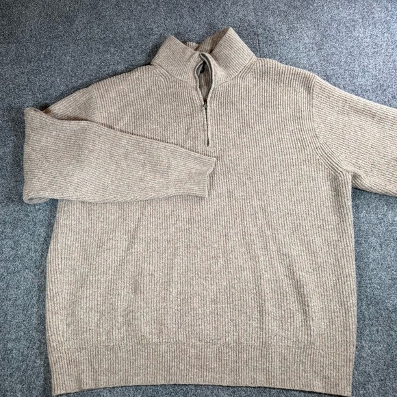Uniqlo Mens XL Preppy Beige Ribbed Knit 1/4 Zip Sweater - Picture 3 of 11